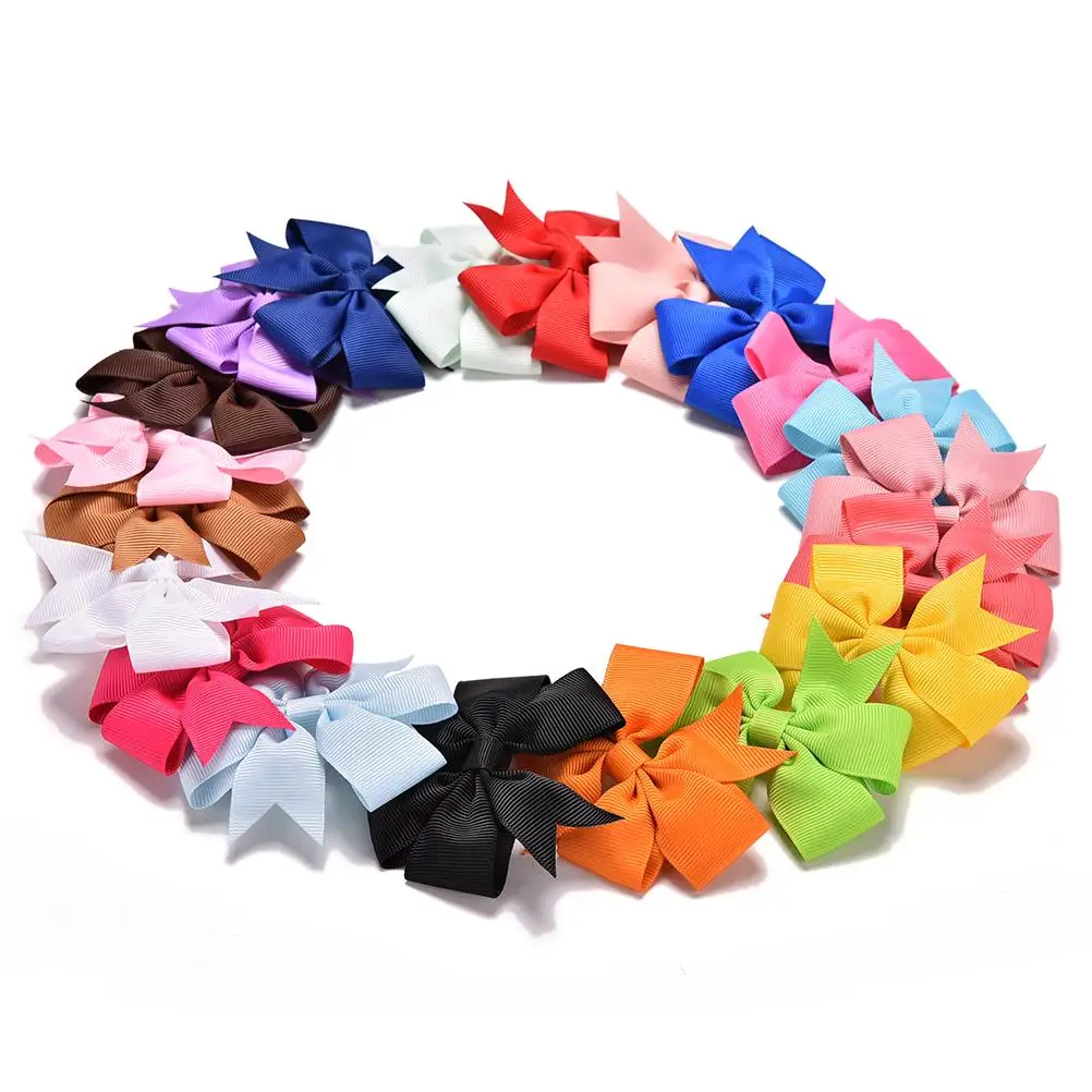 20 шт./лот милая 3 дюймовая атласная лента эксклюзивные банты для волос с клипсой