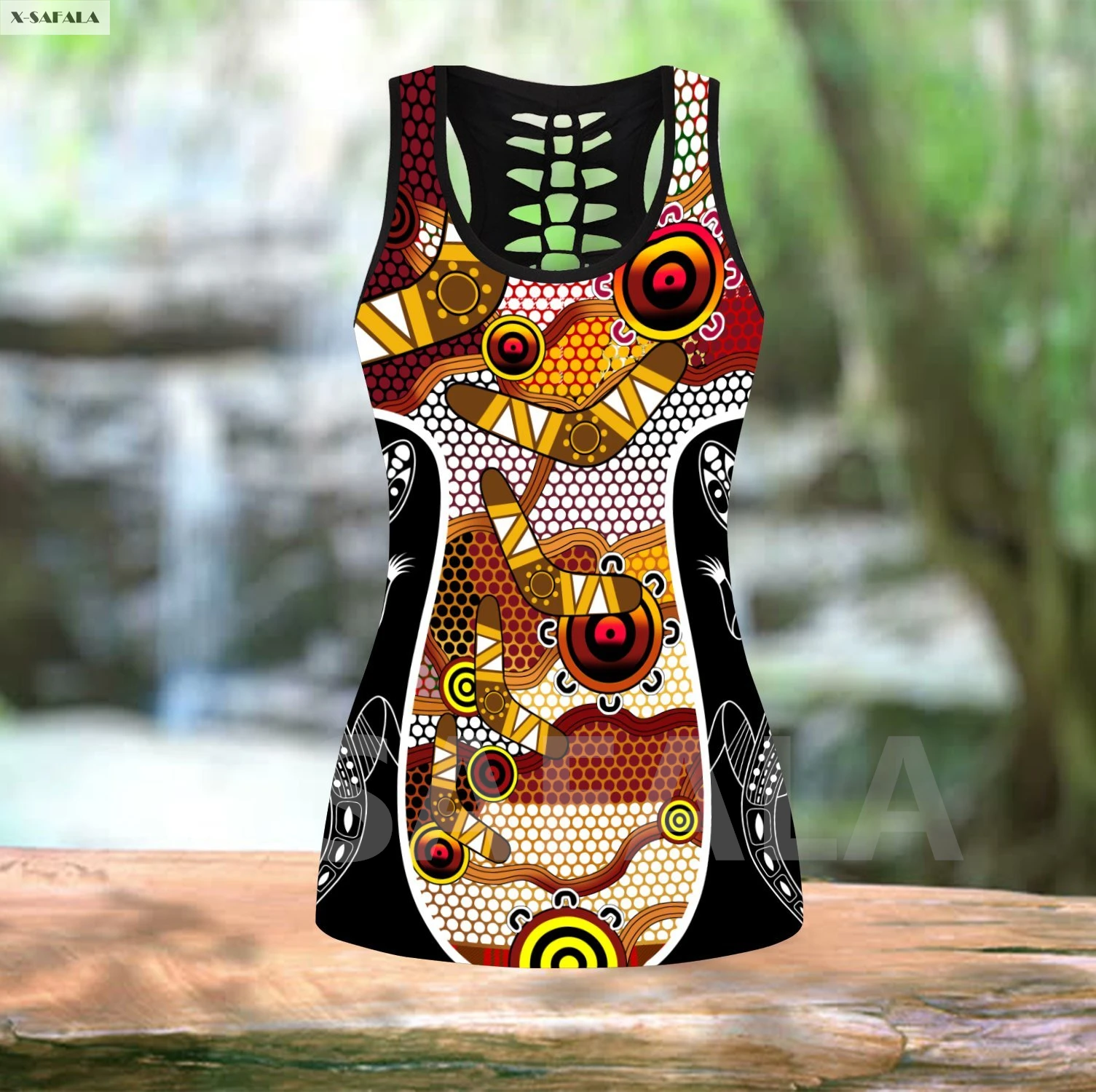 

Australia Aboriginal 3D Printed Women Combo Two Piece Yoga Set Vest Hollow Out Tank Top High Waist Legging Summer Casual Sport