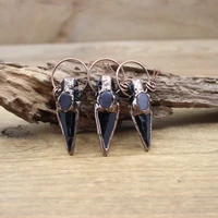 reiki energy natural obsidian arrow pendants antique copper rough black stone gem meditation witch necklace retro jewelryqc3053