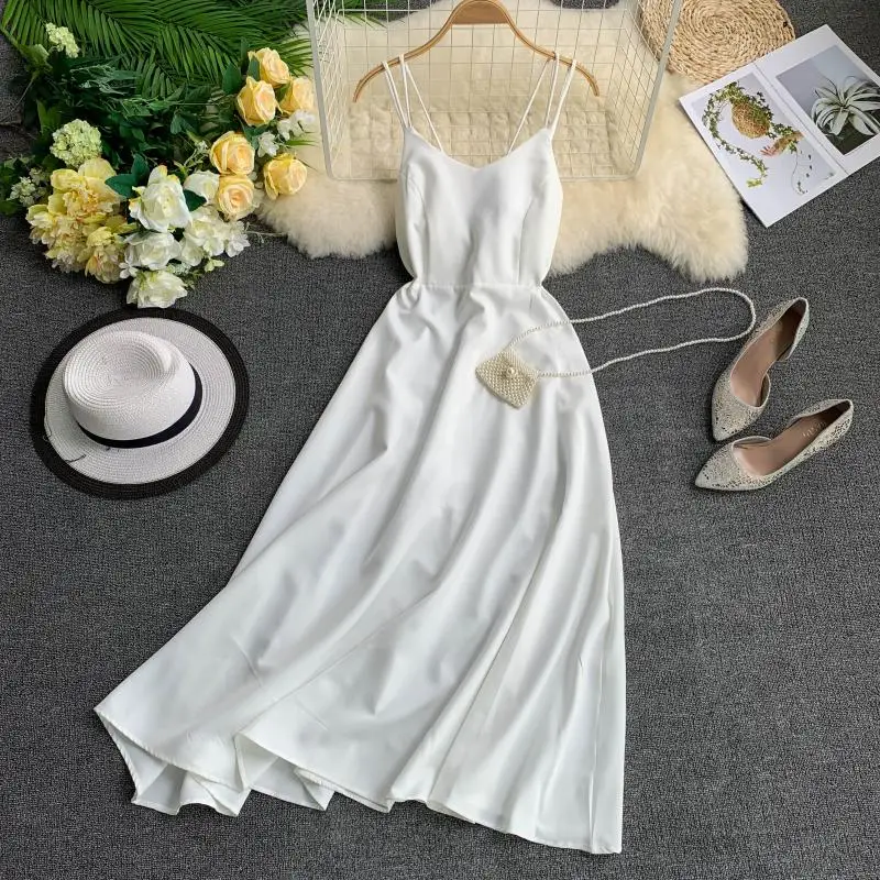 

2021 Summer Sexy Cross straps Sling Long Dress Women Elegant Backless Dresses Vintage Beach Party Maxi Dress Robe Vestidos