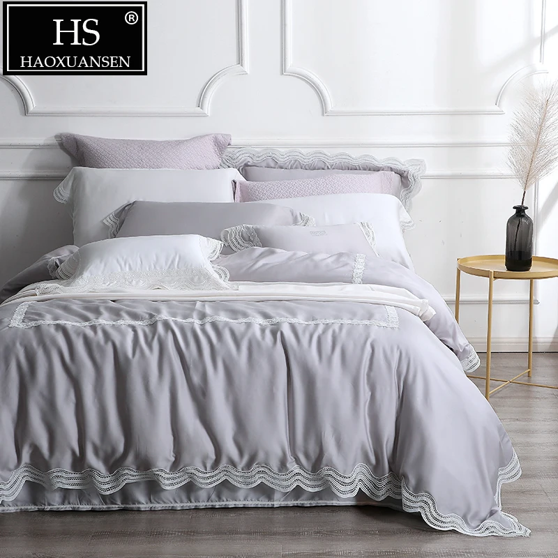 Постельное белье серого цвета Tencel Lyocell 4 шт. органическое натуральное 100% Тенсел