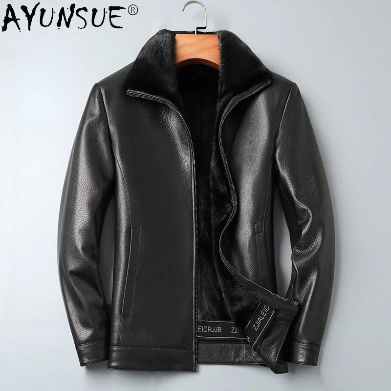

Куртка AYUNSUE Gxy827 мужская с подкладкой из 100% натурального меха норки, теплая кожаная куртка из оленьей кожи, зима 2021