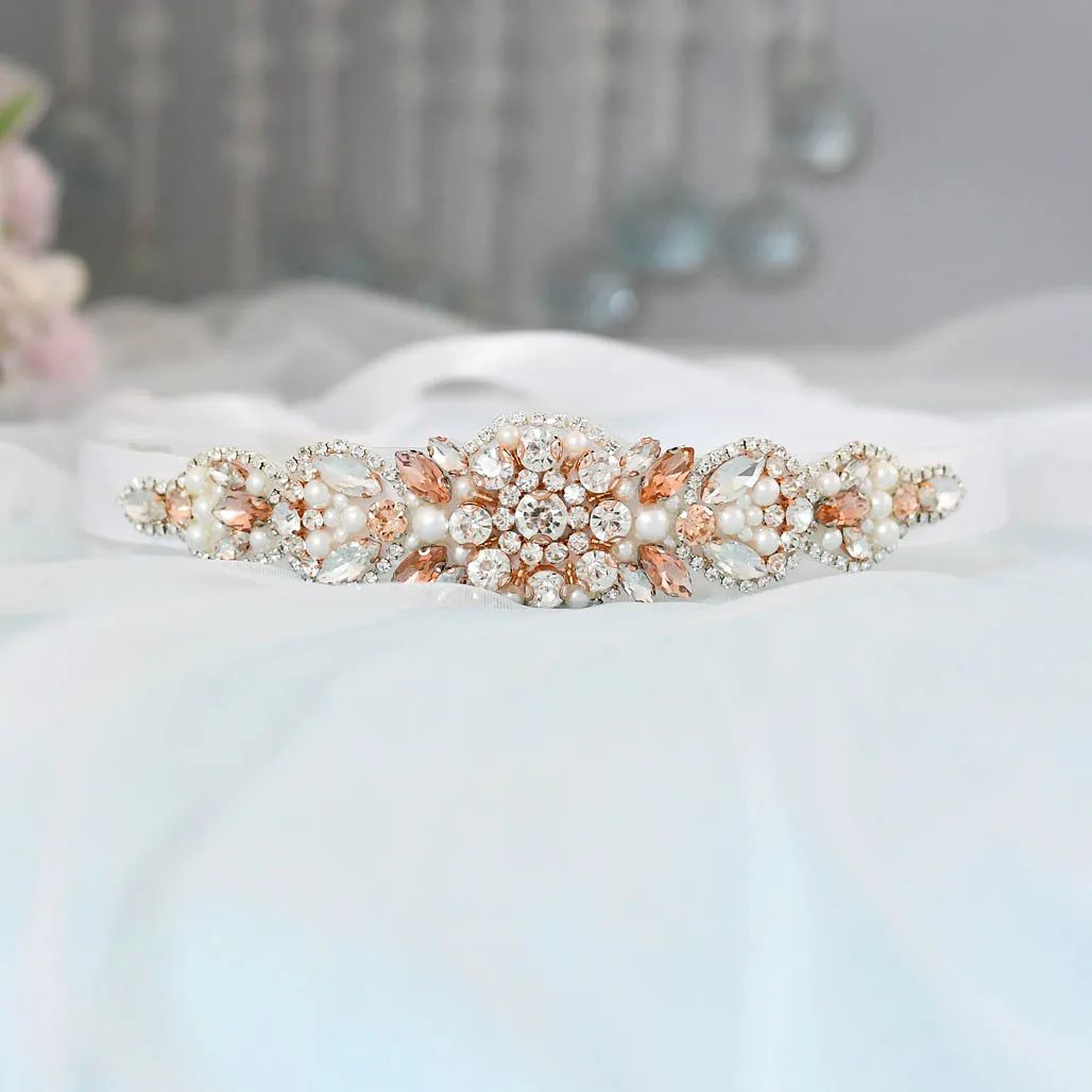 

S426 Popular Rose Gold Rhinestone Belt for Bride Wedding Accessories Evening Dresses Decoration Woman Bridesmaid Dress Sash