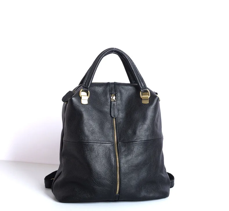 

Solid genuine leather cow skin women backpack large capacity zip bag