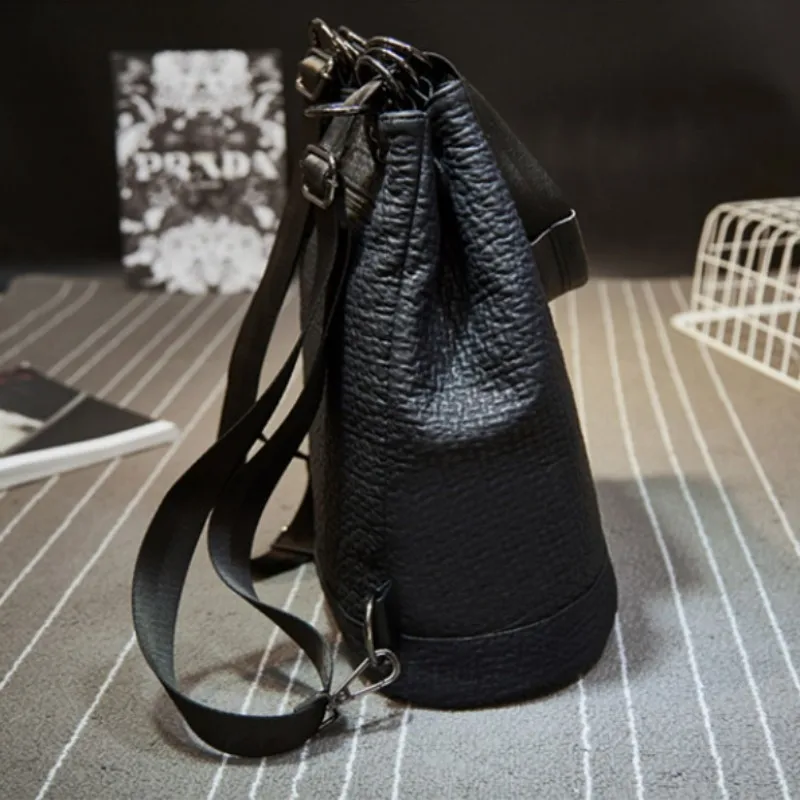 

Backpack Travel Capacity High Female Bucket Bags Waterproof Black Casual PU Leather Backpack Korean Style School Backpack