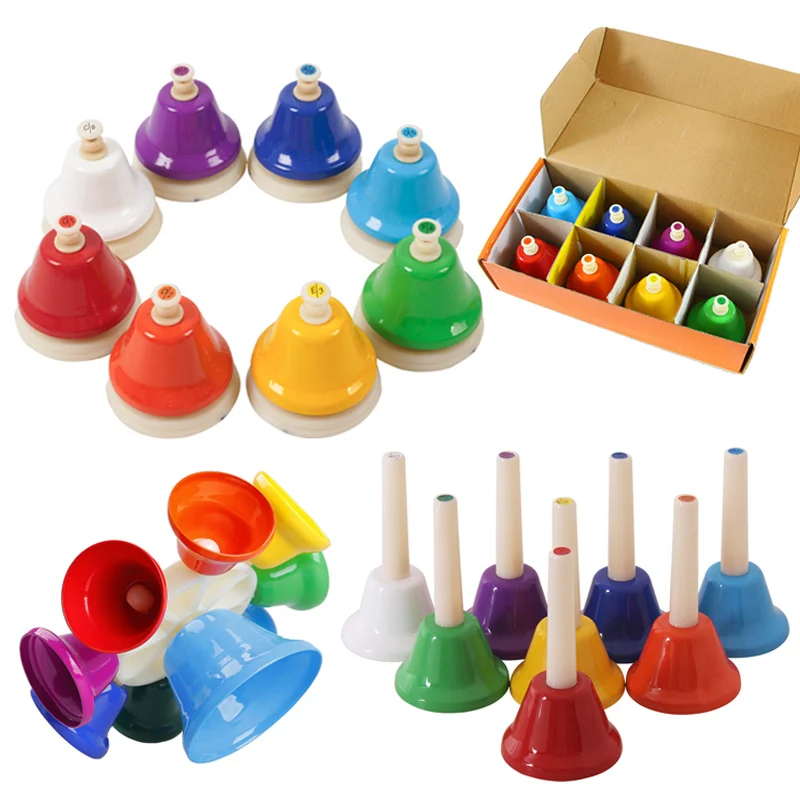 

8-Note Hand Bell Children Music Toy Rainbow Percussion Instrument Set 8-Tone Bell Rotating Rattle Beginner Educational Toy Gift