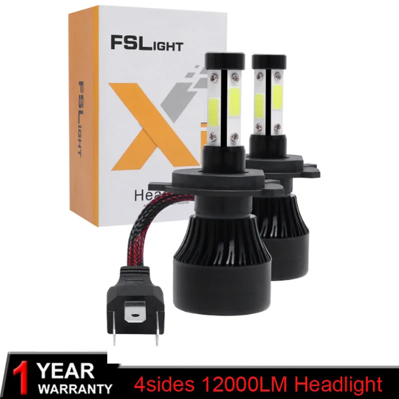 

4 Side Luminous H7 LED Car Headlight 100W 12000LM H4 Bulb 6500K H11 9005 HB3 9006 9004 9007 H13 Turbo Auto Lamps Fog Light