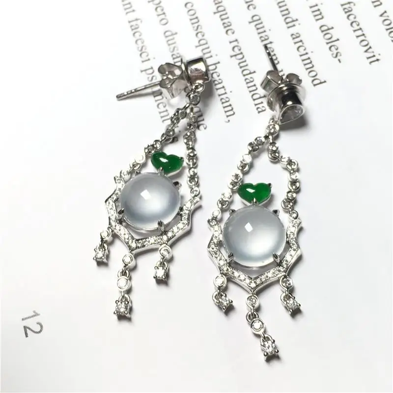 

Natural glass chalcedony egg noodles translucent tassel earrings Chinese retro light luxury charm women's brand jewelry