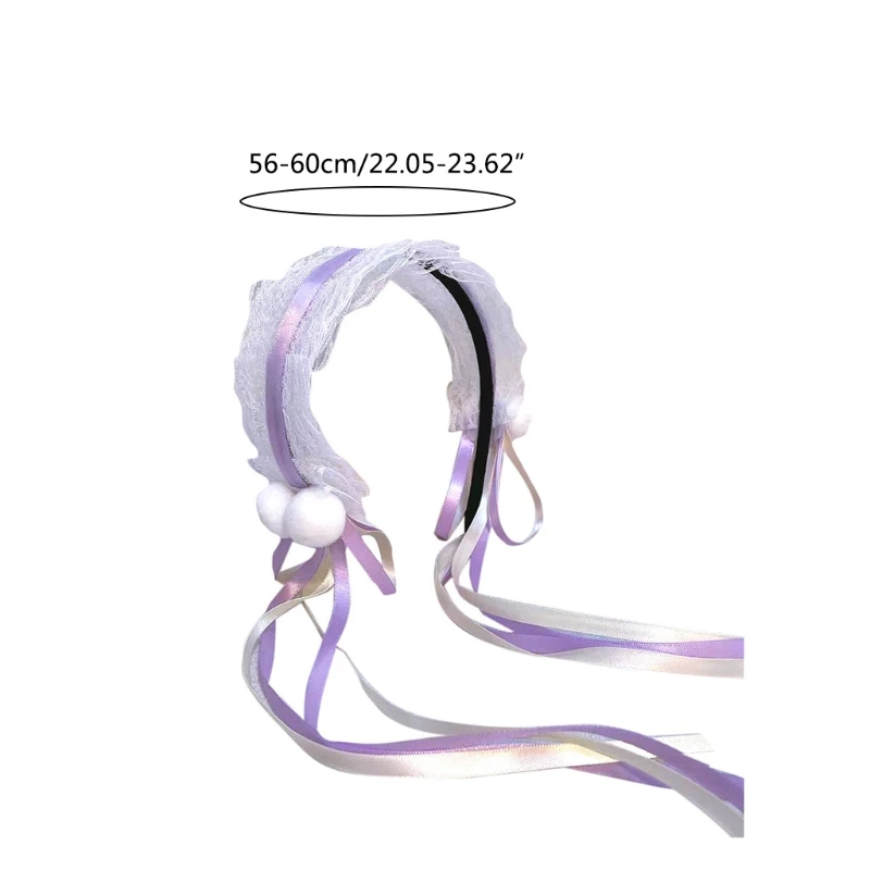 

Lace Headbands for Women Long Tassel Headband Cute Novelty Headwear with Bowknot Furry Ball Maid Cosplay Party Props