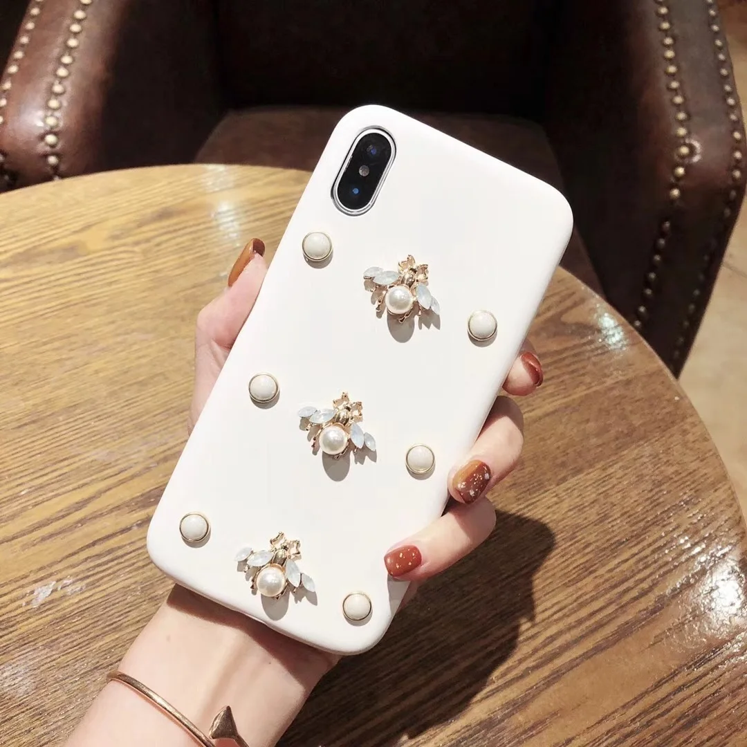 Роскошный кожаный мягкий чехол для телефона для iphone 7 чехол 3D мода алмаз пчела жемчуг Классический чехол для iphone 6 6s 7 8 plus X XR XS Max