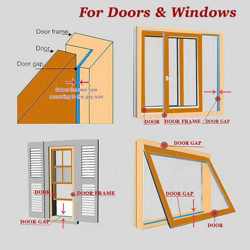 5M/10M Self Adhesive Weather Draught Excluder Seal Strip Tape Roll Draft Door Window Home insulation Shockproof Anti-collision |