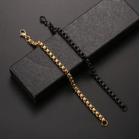 new link bracelet 6mm 316l stainless plated gold black square pearl chain bracelet for men and women fashion gift jewelry