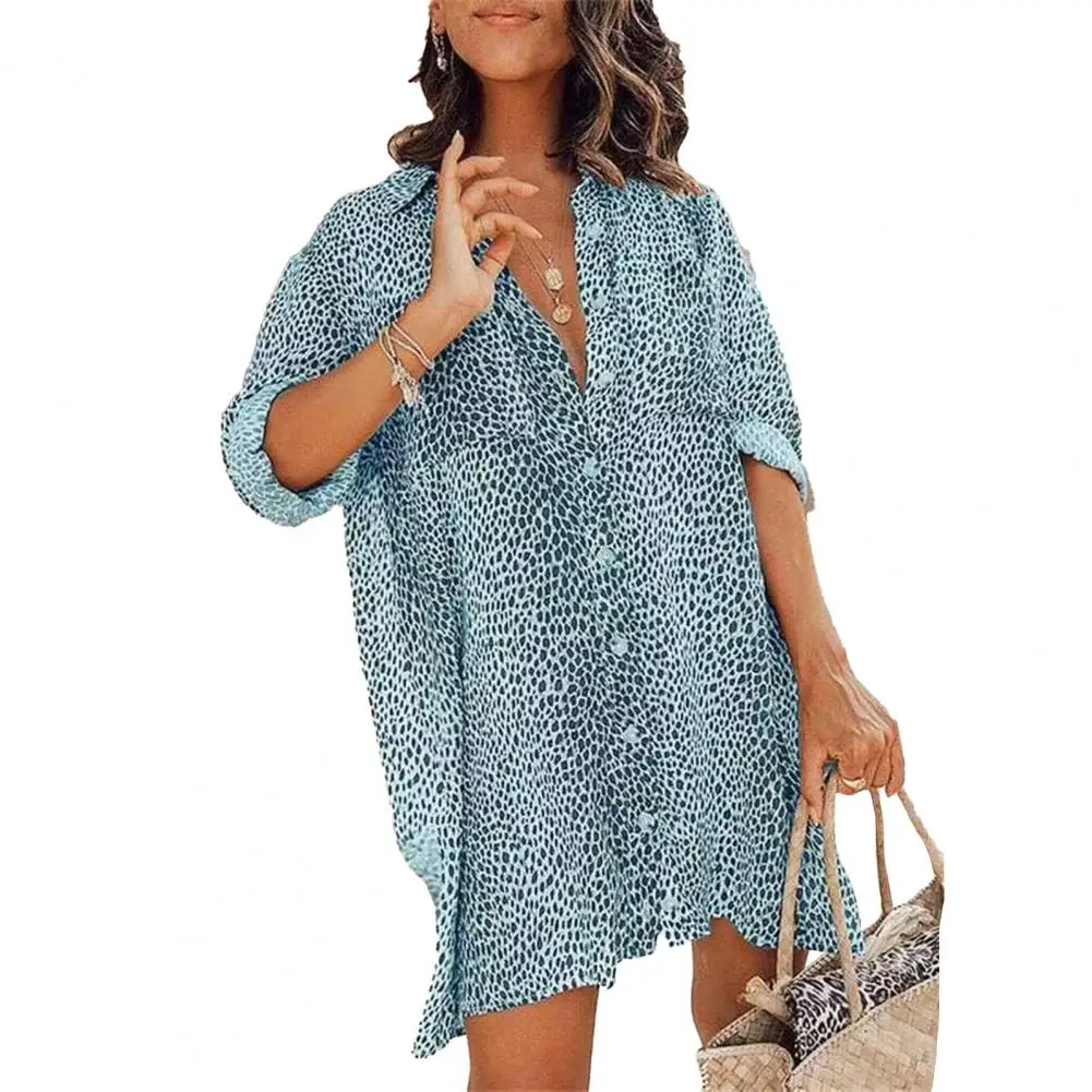 Женская рубашка с леопардовым принтом свободная летняя одежда однобортная