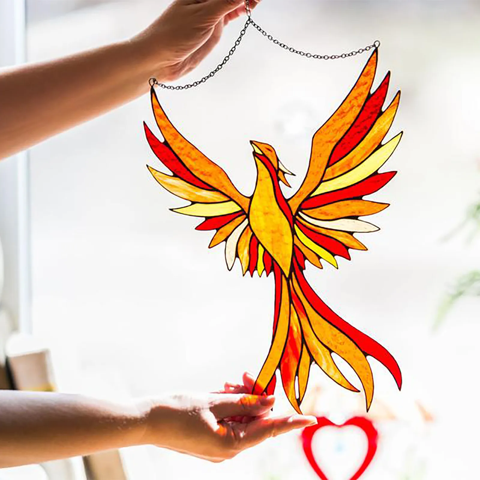 Витражное окно с Фениксом украшение для окон и дверей красным огнем Декор дома