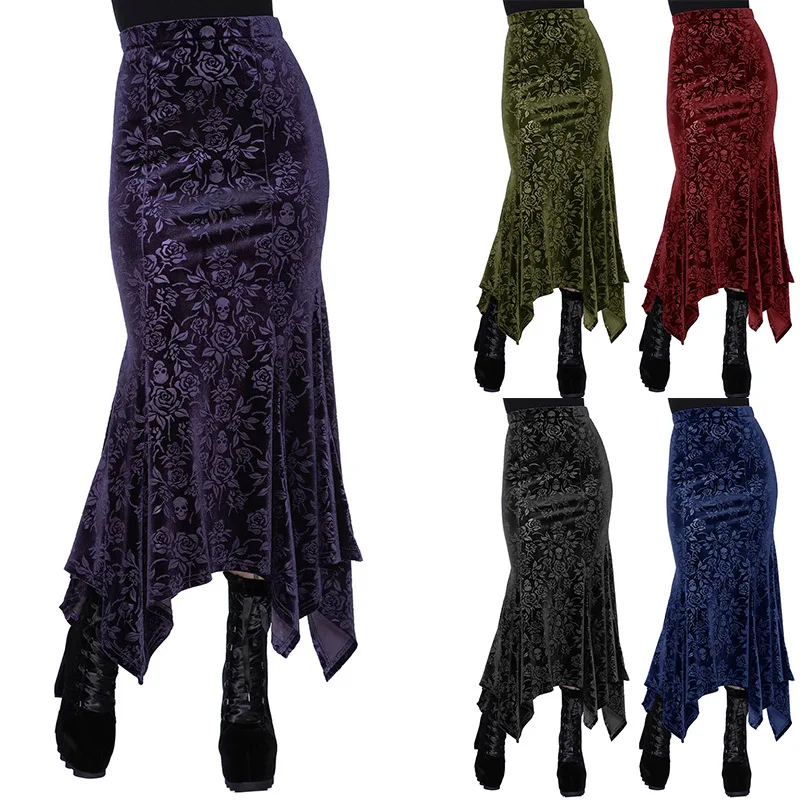 

Lugentolo Skull Skirts Women Sexy Fishtail Irregular Hem Srping Fashion Plus Size Slim Long Skirt