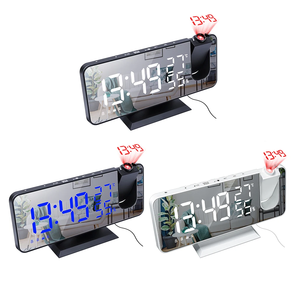 

Цифровой проекционный будильник с FM-радио, умные настольные часы со светодиодной подсветкой, домашний проектор времени для спальни, Декор