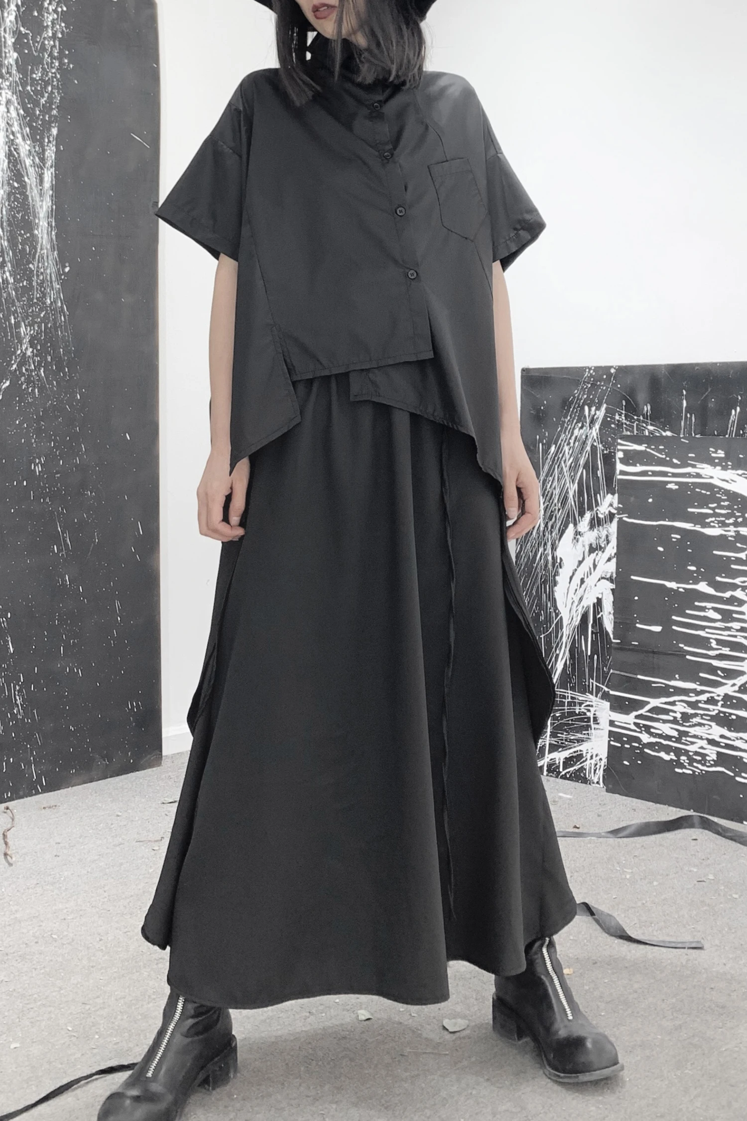 Женская Асимметричная рубашка с коротким рукавом вышивкой|Рубашки| |