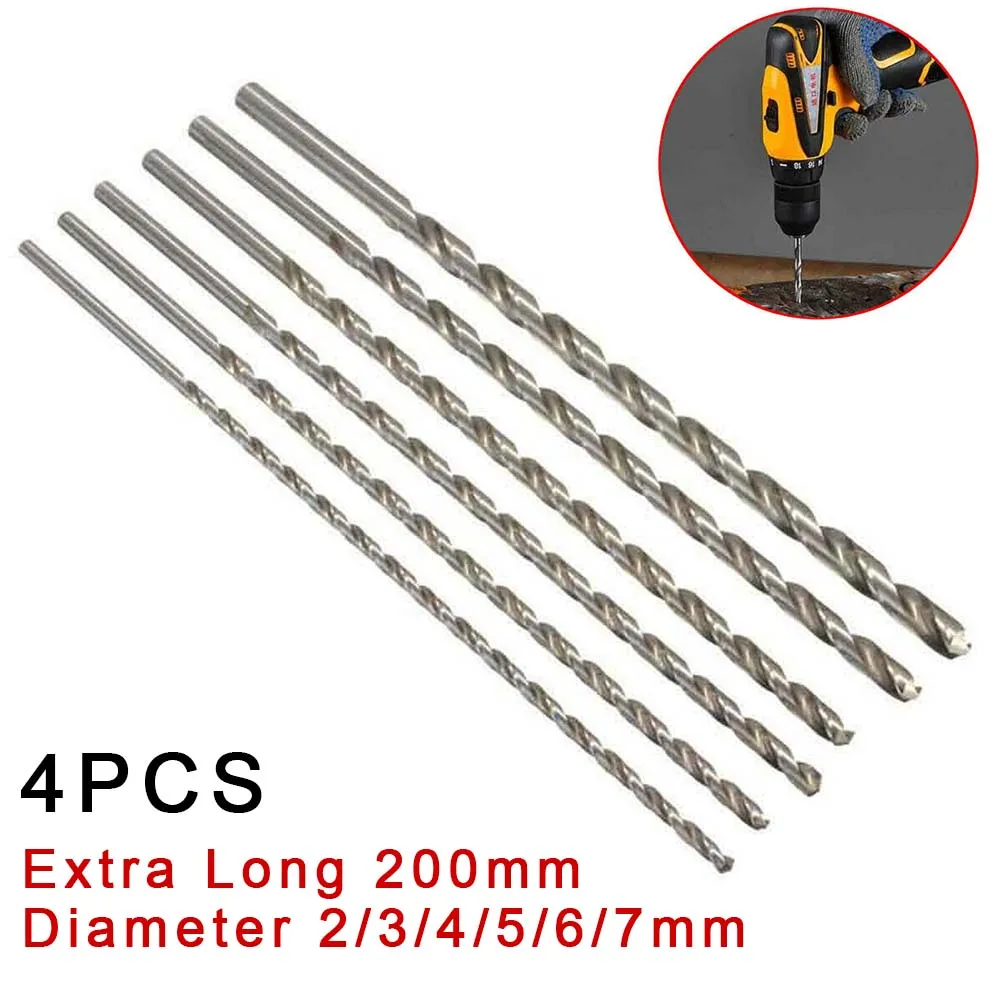 

4Pcs Extra Long Drill Bit 200mm HSS For aluminum Metal wood Straight shank New