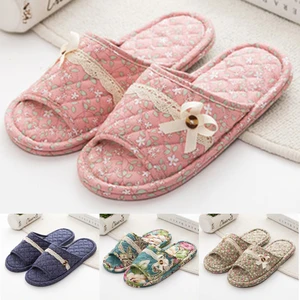 Womens Cozy Slipper House Shoes Cotton Fabric Indoor Outdoor Slippers Open Toe Non-Slip Shoes Slides Soft Flip Flops Women