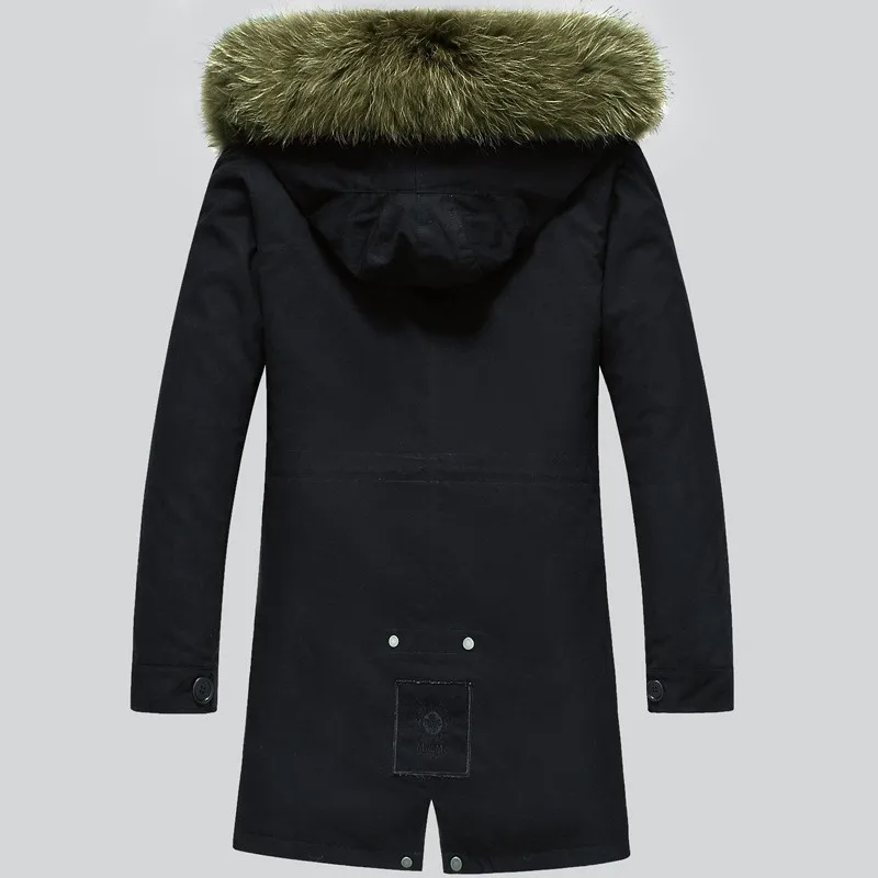 

2021 Large Size 5XL Mens Real Raccoon Fur Coat Winter Big Fur Collar Hooded Warm Thicken Overcoat Men Zipper Long Jacket Man New