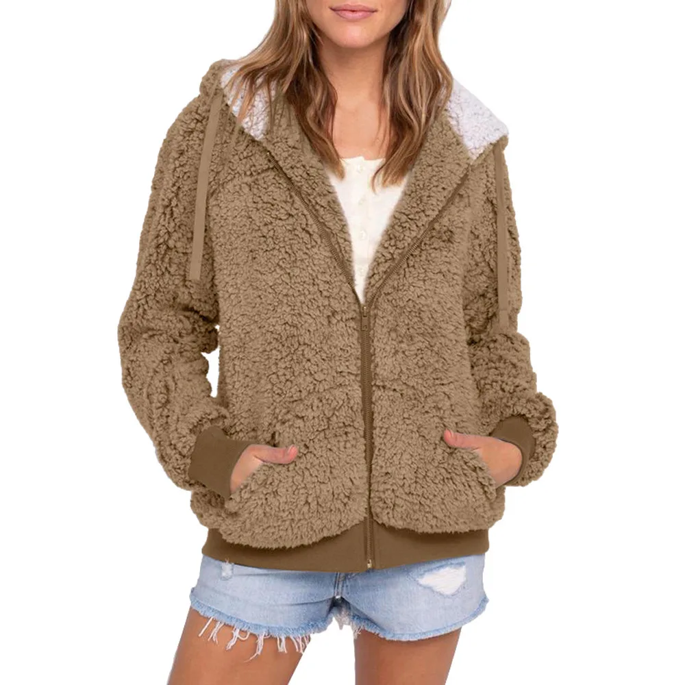 

Ladies Plus Size Coat Casual faux fur plush warm coat Pocket Hooded Parka Outwear Cardigan Sweater Coat 6 Colors Outerwear Jacke