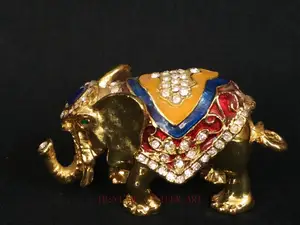 YIZHU CULTUER ART Collection China Cloisonne Carving Elephant Statue Beautiful Jewelry Storage Box