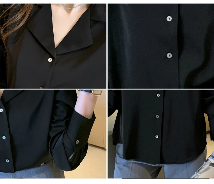 

Blouse Women 2021 Long Sleeve Chiffon Blouse Shirt Women Blouses V-neck Black Office Blouse For Women Blusas Camisas Mujer D424