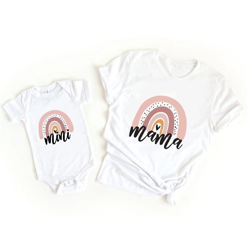 Ropa a juego de arco&iacute;ris para familia, madre e hija Camiseta con estampado de letras para, ropa informal para ni&ntilde;os y ni&ntilde;as-4