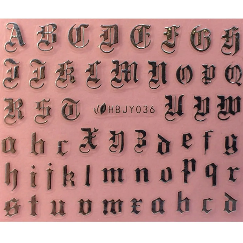 3D наклейки для дизайна ногтей буквы алфавита белые черные золотые акриловые