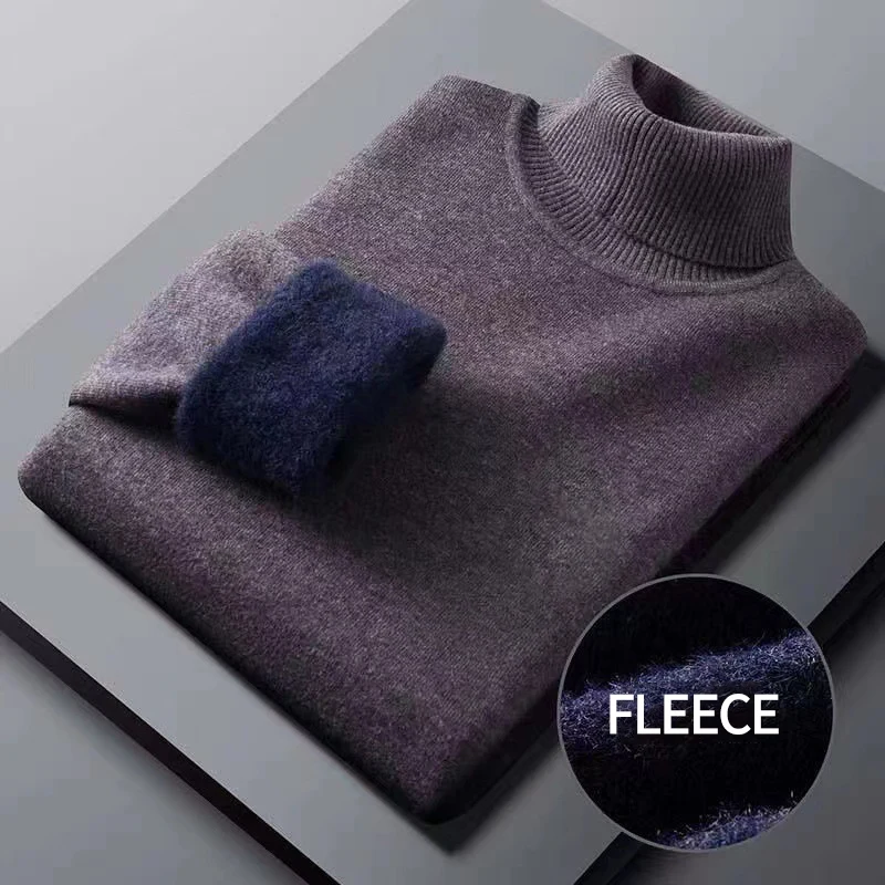 Мужской свитер с высоким воротом Черные классические флисовые повседневные