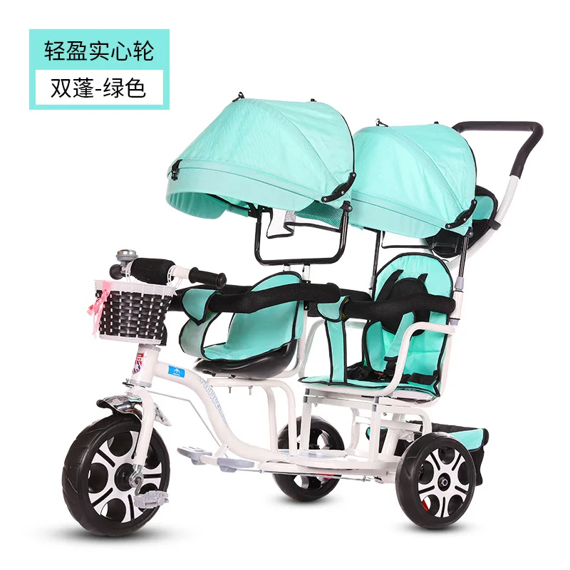 Baby Twin Tricycle Stroller 3 Wheels Double for Kids Twins Guardrail Seat Toddler Bicycle Car Child Pram | Мать и ребенок
