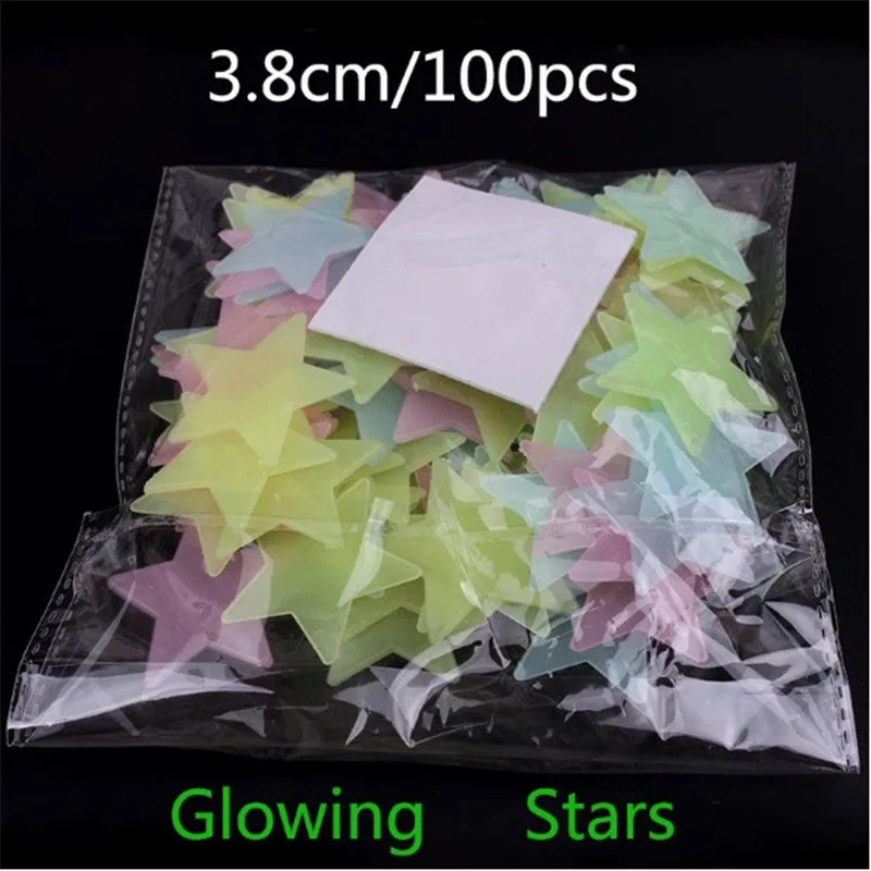 100PCS 3.8cm Star 100 шт. светящаяся Звезда Луна Наклейка на стену Снежинка светится в темноте наклейка для детской комнаты Рождественский Декор флуоресцентная наклейка s - Цвет: 100PCS 3.8cm Star