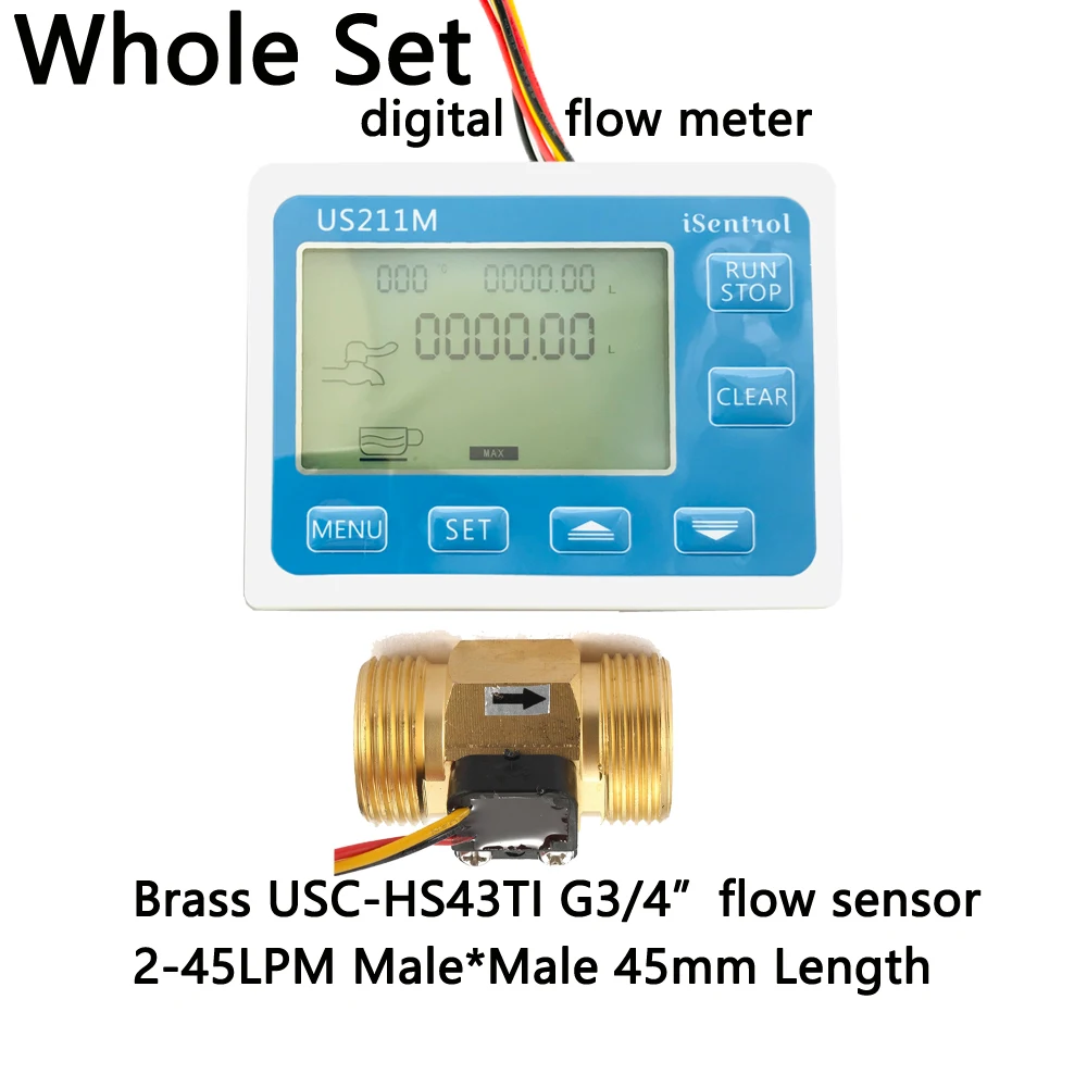 

US211M USC-HS43TI расходомер воды цифровой зал датчик расхода воды считыватель с латунной 2-45л/мин зал расходомер Воды Турбина