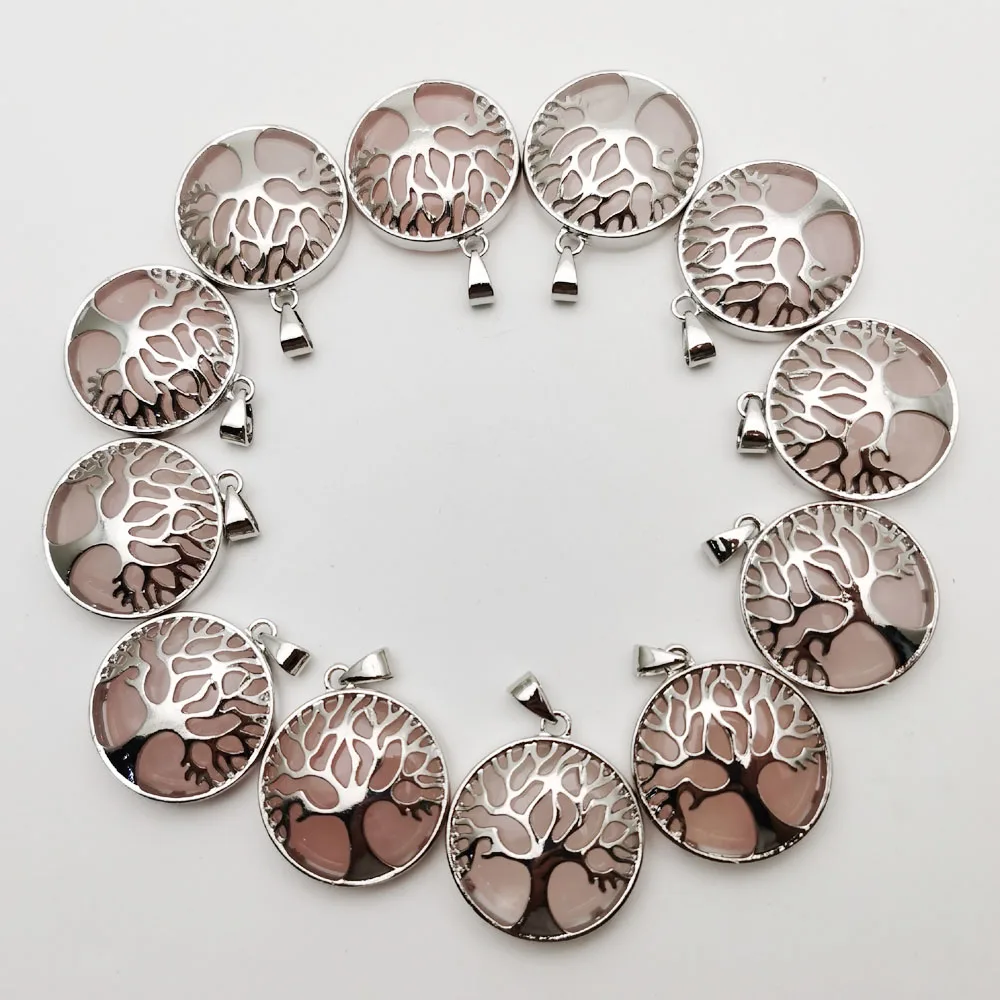 Кулон из сплава натурального камня дерево жизни кварц розы 12 шт./лот ожерелье