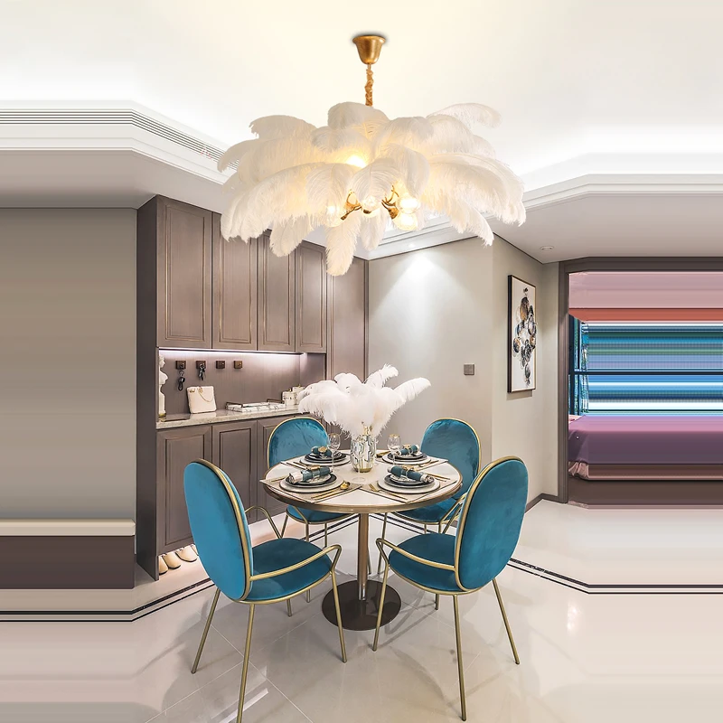 

LED Colorized Feather White Black Designer Chandelier Lighting Suspension Luminaire Lampen Hanging Lamps Lustre For Foyer
