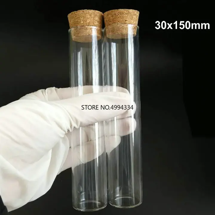 

Free Shipping/24pcs/lot Transparent 30*150mm Glass test tube with cork stopper Flat Bottom