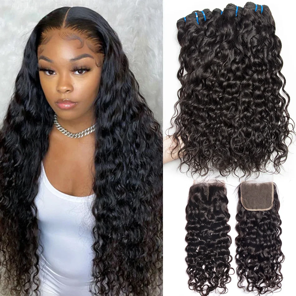 Alibele бразильские волнистые пряди с закрытием Remy человеческие волосы 3 4 вьющиеся