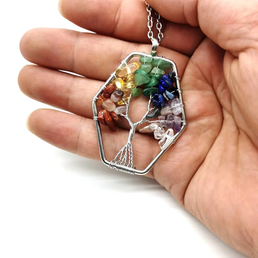 

Natural Stone Gravel Necklace Hand-wound Tree of Life Fortune Tree Pendant Necklace Amulet Chain Charm Designer Jewelry Woman