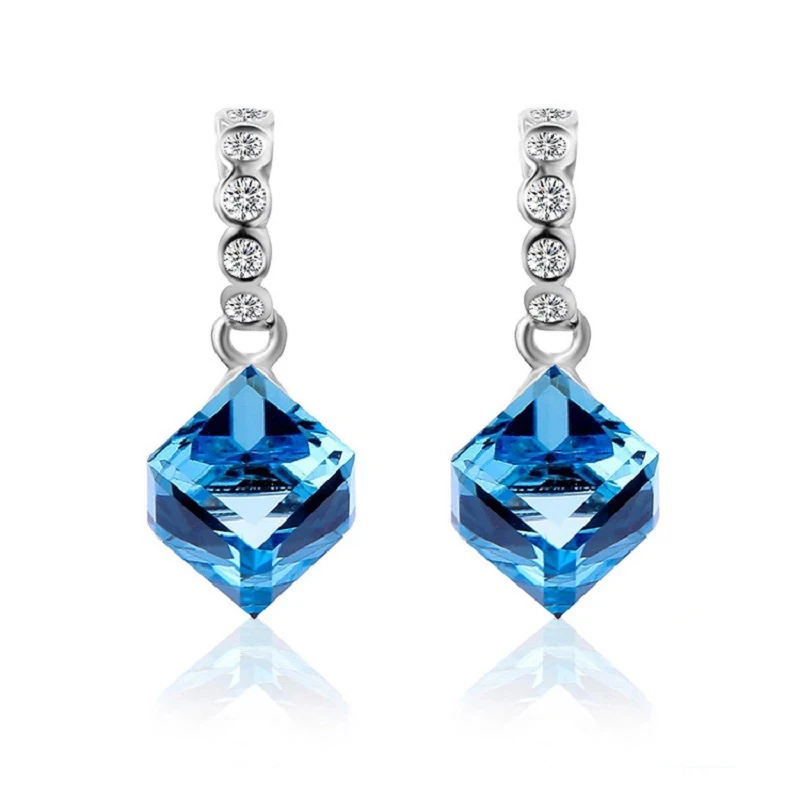 Роскошные серьги подвески серебряного цвета для женщин квадратные синие