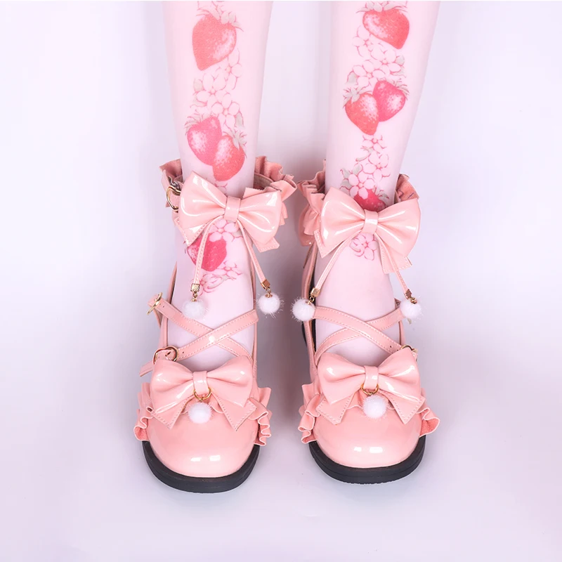 

Japanese princess sweet lolita shoes retro round head patent leather women shoes cute bowknot cross strap kawaii shoes loli cos