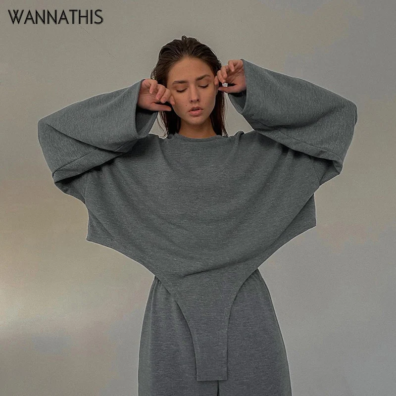 

Женская футболка из хлопка WannaThis, Спортивная свободная футболка с круглым вырезом и длинным рукавом, сексуальная одежда для фитнеса, Повсед...