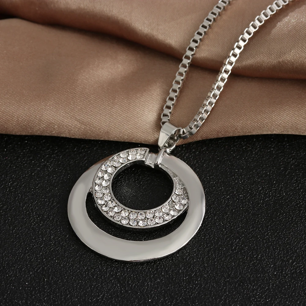 Модные стразы с кристаллами Женская длинная блестящая цепочка двойным кольцом и