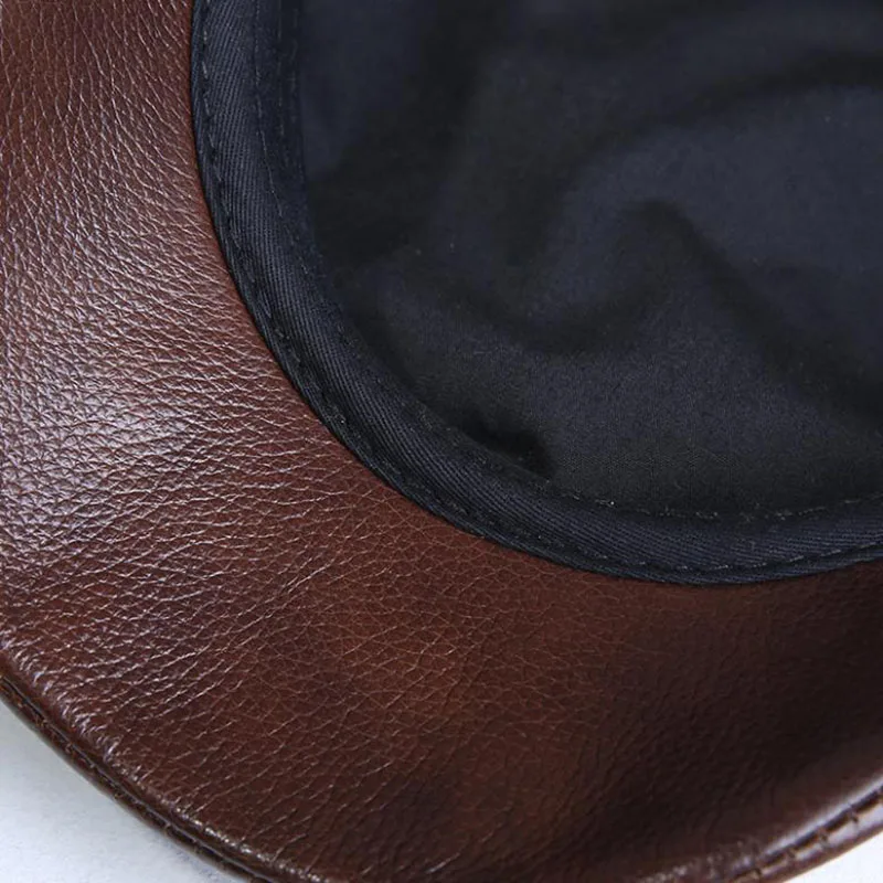 Мужская теплая восьмиугольная кепка из натуральной кожи повседневная винтажная
