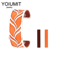 yoiumit luxury stainless steel cuff bangle interchangable leather bracelets for women femme accessories best gift wholesale