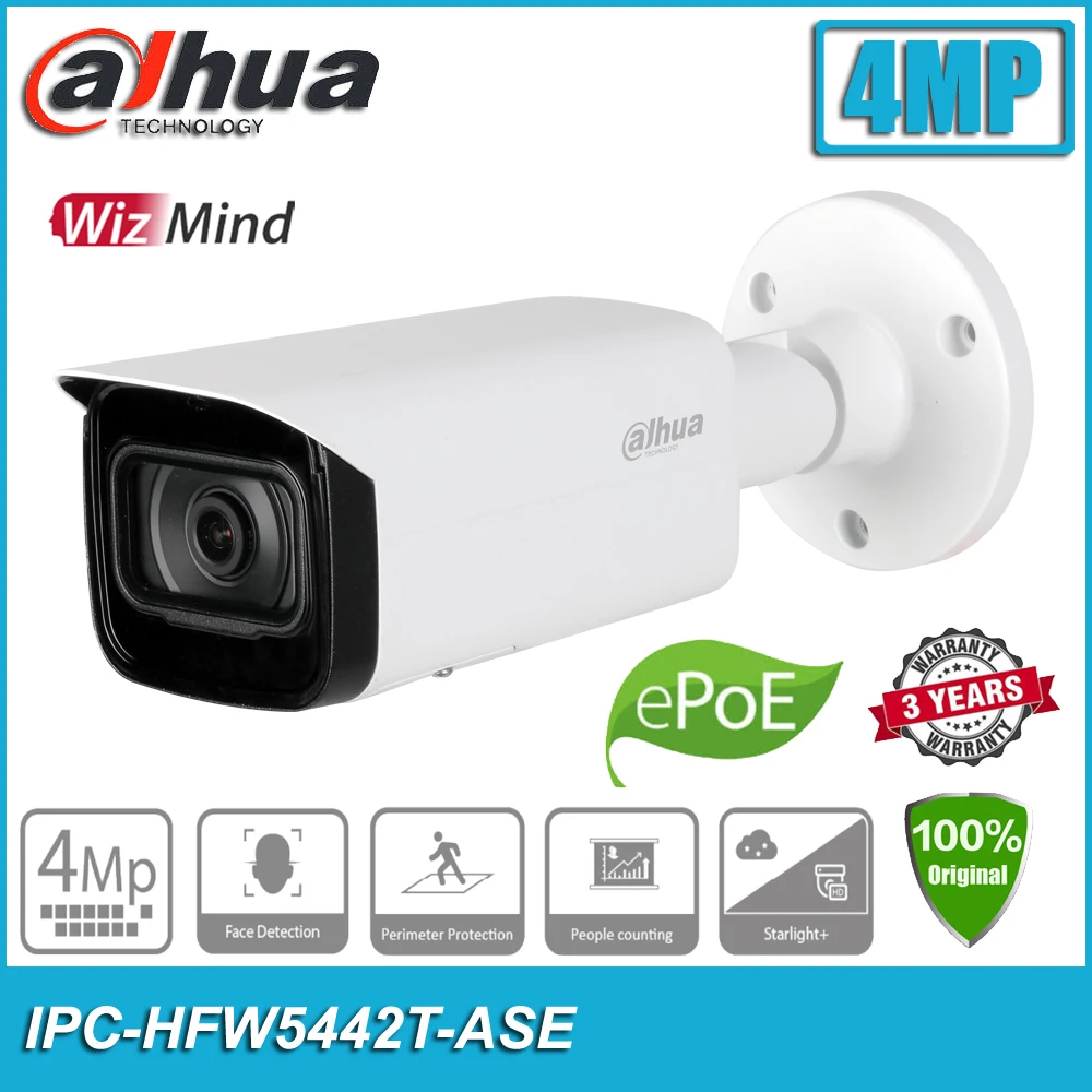 

Original Dahua IPC-HFW5442T-ASE 4MP POE H.265 IP67 IK10 WDR IR Bullet WizMind Network CCTV IP Camera HFW5442T-ASE