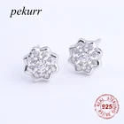 Женские серьги-гвоздики Pekurr, из стерлингового серебра 925 пробы, с Анисом, с полым цирконием, цветок гвоздики