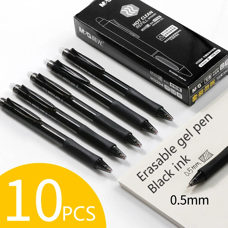 H3204-10 black 0.5mm M& G стираемая гелевая ручка 0,38/0,5 мм волшебные цвета многоразовая ручка Кристальный синий/черный/синий канцелярские принадлежности для офиса и школы - Цвет: H3204-10 black 0.5mm