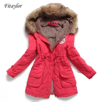 fitaylor new winter women jacket medium long thicken outwear hooded wadded coat slim parka cotton padded jacket overcoat