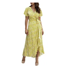 Casual Fashion Summer Womens Dress Женщины Платье Одежда Boho Maxi Floral Dot Ladies Short Sleeve Long Flower Wrap Dress #672