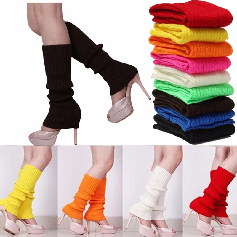 

7Color Knee Pads Bright Color Women Autumn Winter Warm Elastic Acrylic Crochet Knited Leg Warmers Boots Long Socks